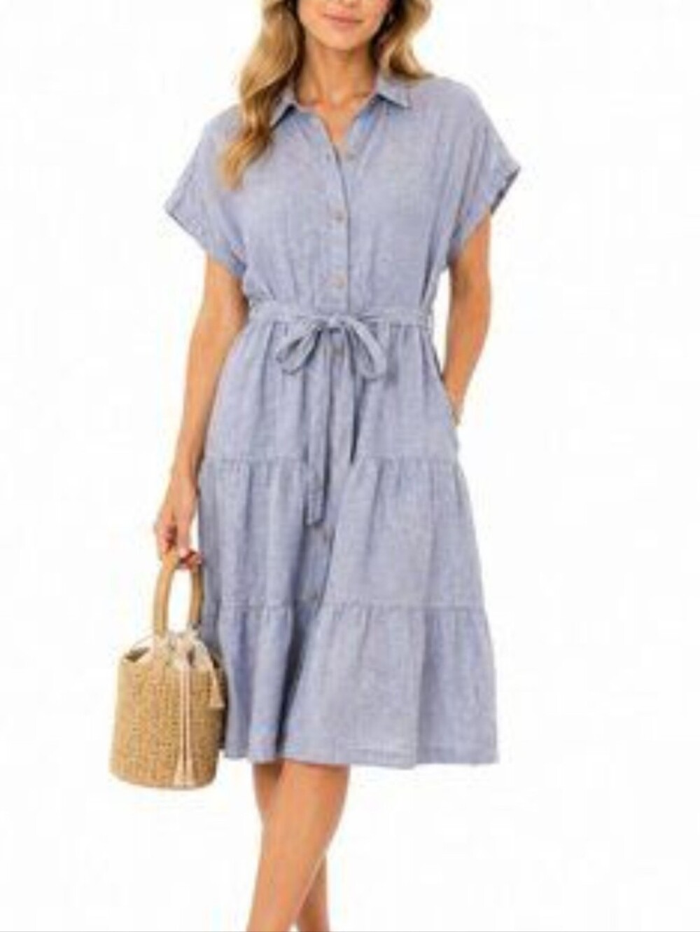 Cynthia Rowley Linen Belted Tiered Midi Dress